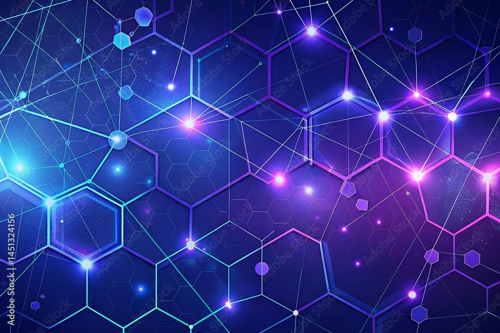Abstract Hexagon Network Glowing Connections and Digital Structure Abstract Hexagon Network Glowing Connections and Digital Structure