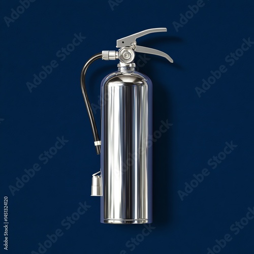 Obraz na płótnie Silver fire extinguisher on a dark blue background, essential safety equipment w salonie