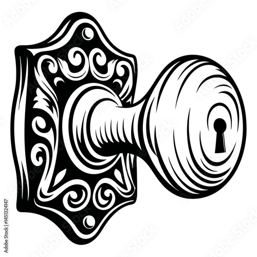 Vintage Door Knob and Keyhole Vector - Ornate Lock Design, Antique Hardware