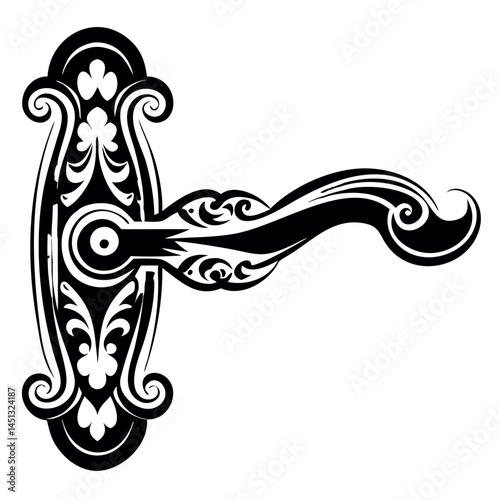Decorative Door Handle Vector - Vintage Ornate Lock, Elegant Door Knob Design