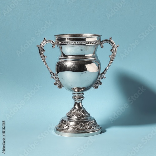 Obraz na płótnie Silver trophy with intricate design on a blue background w salonie