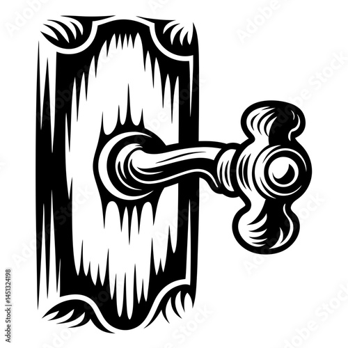 Decorative Door Handle Vector - Vintage Ornate Lock, Elegant Door Knob Design,High-quality vector of a decorative door handle with an ornate lock design, perfect for home decor, vintage furniture