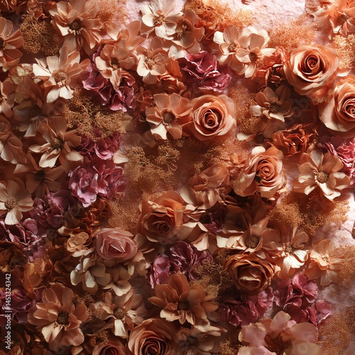 Beautiful floral arrangement featuring various roses on a textured background.