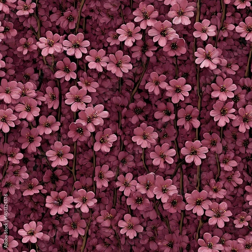 Obraz na płótnie Pink flowers pattern on a deep burgundy background, vibrant and decorative. w salonie