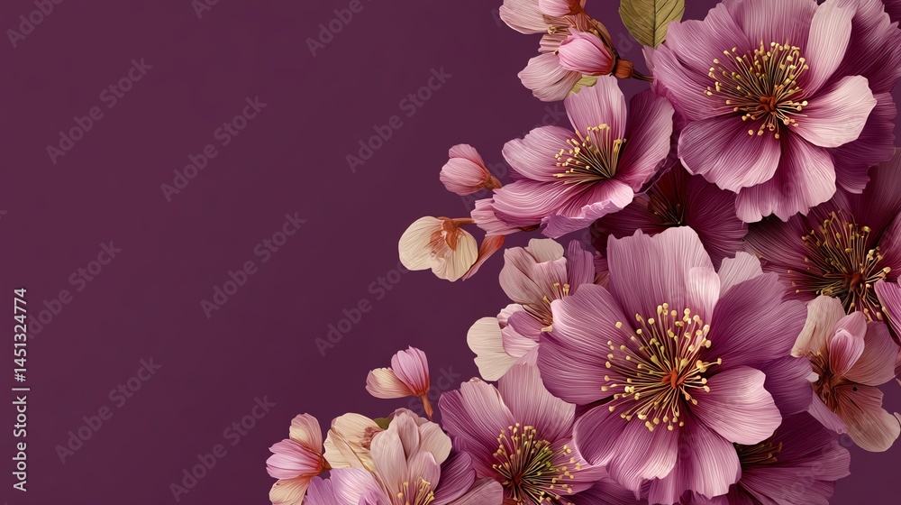 Beautiful pink flowers against a rich purple background.