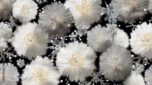 Obraz na płótnie Delicate white flowers with snowflakes on a dark background. w salonie