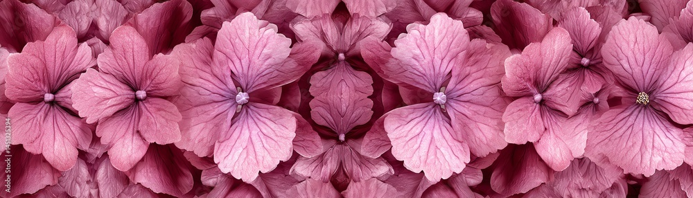 Beautiful pink flowers arranged in a seamless pattern on a white background.