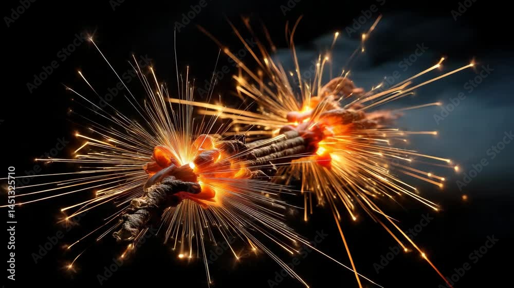 Close-up of a lit bundle of firecrackers with sparks flying outward against a dark background symbolizing celebration and explosive energy.
