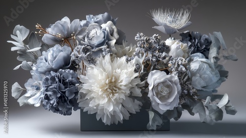 Obraz na płótnie Elegant floral arrangement in soft shades of blue and white, artistic composition. w salonie