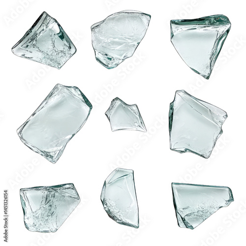Ice Pieces Collection on Transparent Backdrop; Frozen, Shattered Glass Effects