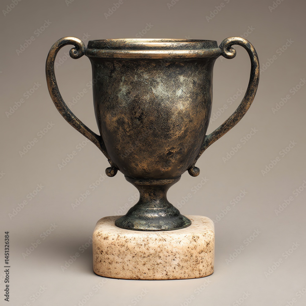 Vintage trophy cup with handles, isolated on a plain background