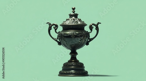 Ornate antique trophy on a green isolated background.