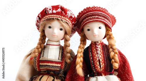 Obraz na płótnie Traditional dolls in vibrant costumes, white isolate background w salonie