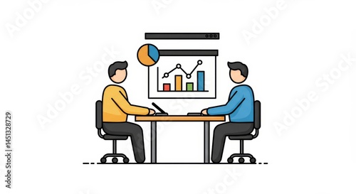 Business colleagues analyzing statistical data, presentation illustration, corporate strategy