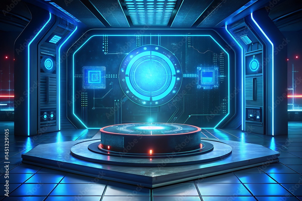 Naklejka premium Futuristic Sci-Fi Interface Podium Digital Technology Display