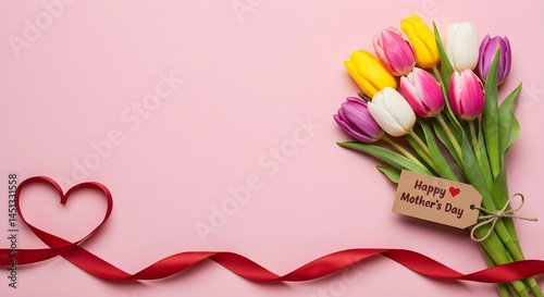 Happy Mother's Day Floral Card – Tulip Bouquet on Pink Background