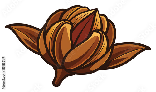 Stylized illustration of a brown unopened flower bud