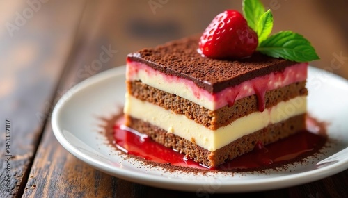 Individual serving of tiramisu, showcasing texture and rich color , gastronomy, pastry, caffeinated