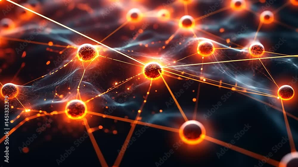 Abstract network of glowing spheres connected by lines