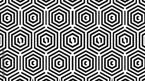 Black hexagonal spirals seamless repeating vector pattern on a solid white background