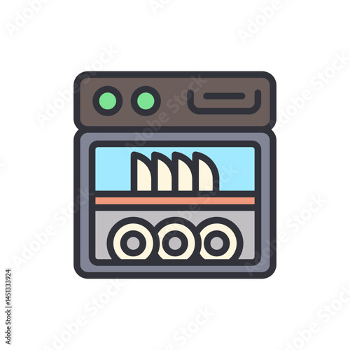 Dishwasher colored icons, minimalist vector illustration ,simple transparent graphic element .Isolated on white background