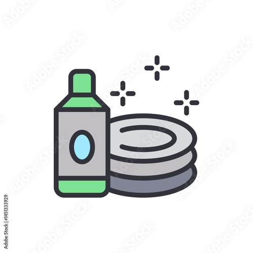 Dishwashing colored icons, minimalist vector illustration ,simple transparent graphic element .Isolated on white background