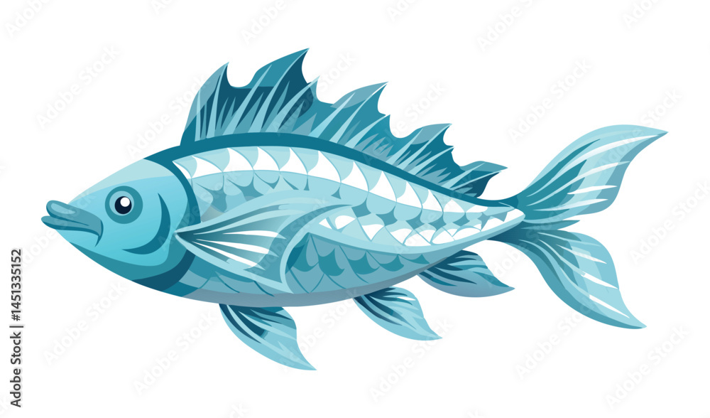 Isolated blue tuna vector illustration, a sea animal with a fin, on white