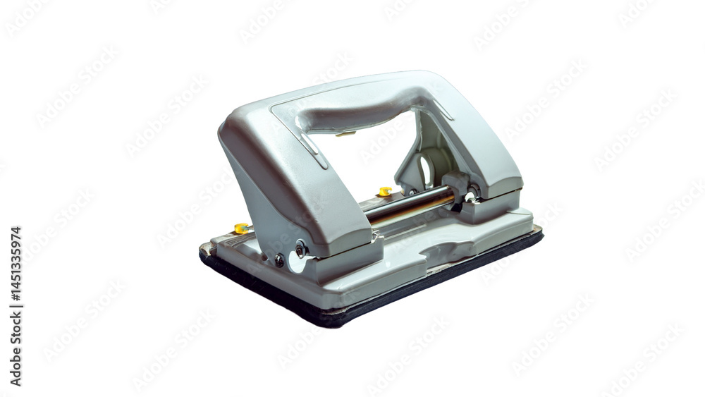 High quality image of a silver metal hole punch for office or school use Perfect for business education and stationery websites blogs or marketing materials High quality image of a silver metal hole punch for office or school use Perfect for business education and stationery websites blogs or marketing materials
