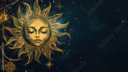 Golden Sun and Moon Celestial Art