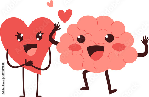 Cute Brain and Heart Illustration