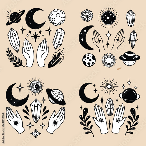 Celestial Collection of Graphic Elements with Mystical and Spiritual Themes