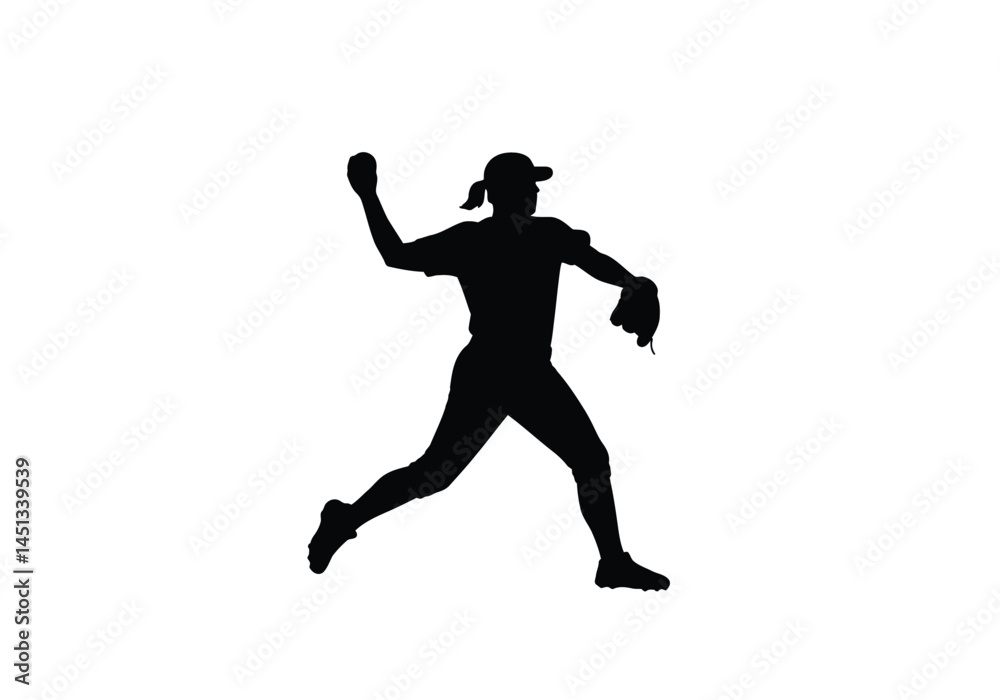Fototapeta premium Softball pitcher silhouette. This image shows a silhouette of a softball pitcher in action. Vector clipart illustration design.