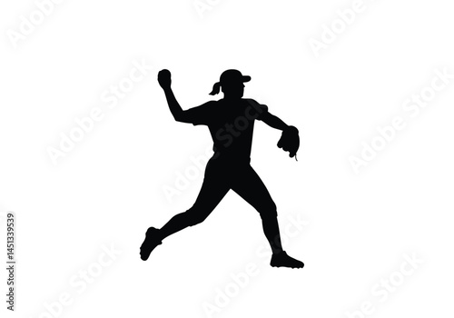 Softball pitcher silhouette. This image shows a silhouette of a softball pitcher in action. Vector clipart illustration design.