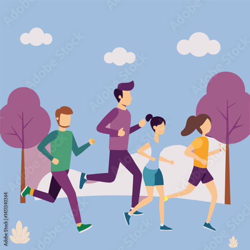 Group of people engaged in outdoor fitness activity for healthy lifestyle