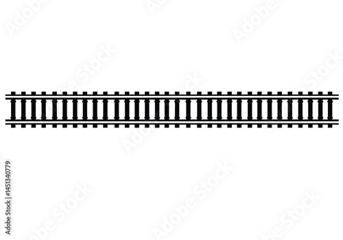 Railroad silhouette. This image shows a railroad track in silhouette form, also known as rail track or railway track. Vector clipart illustration design.
