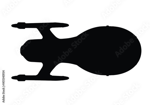 Star Trek ship silhouette. This image shows a silhouette of a Star Trek spaceship, also known as a starship or spacecraft, in a futuristic sci-fi design. Vector clipart illustration design.