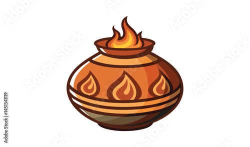 Burning clay pot with flame design illustration