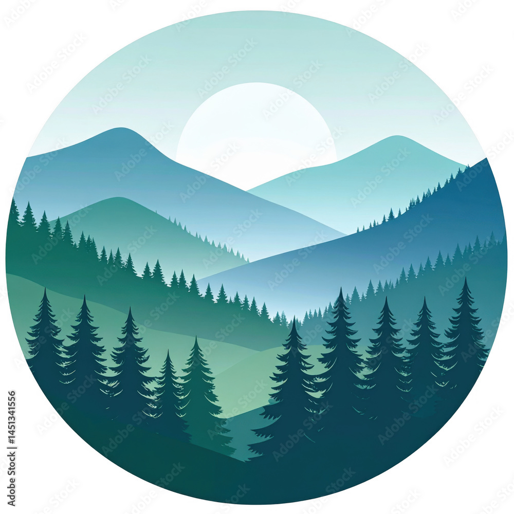 Fototapeta premium Serene Mountain Landscape with Soft Hues and Rising Sun