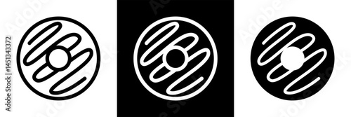 Donut Food Sweets Icons Graphic. Doughnut with Icing Glaze, Dessert, Snack, Treat Symbols. Outline and Solid Vector Styles