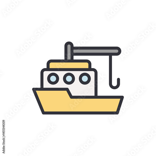 Fishing boat colored icons, minimalist vector illustration ,simple transparent graphic element .Isolated on white background