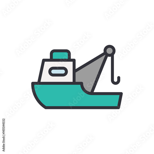 Fishing boat colored icons, minimalist vector illustration ,simple transparent graphic element .Isolated on white background