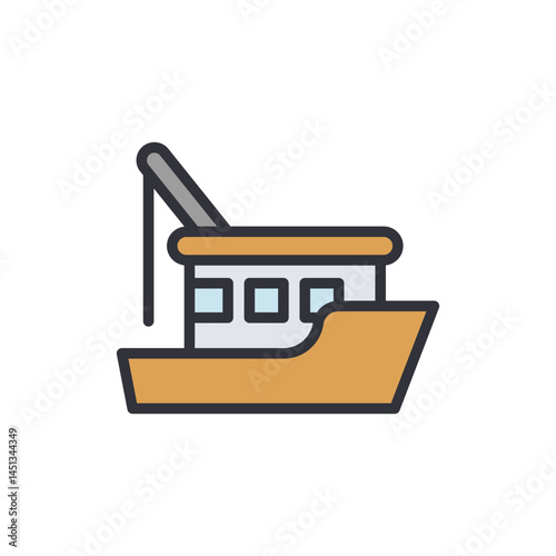 Fishing boat colored icons, minimalist vector illustration ,simple transparent graphic element .Isolated on white background
