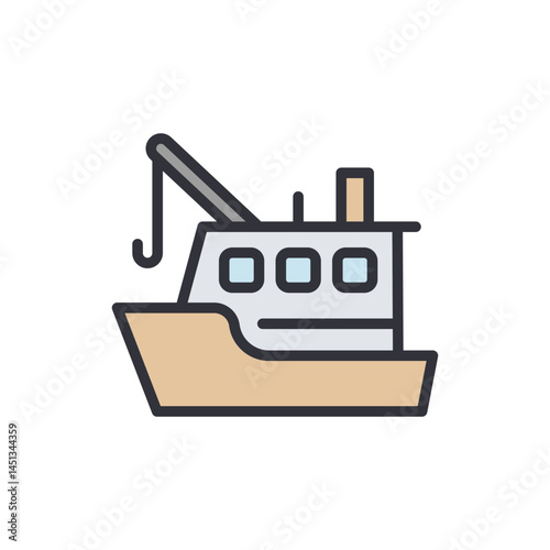 Fishing boat colored icons, minimalist vector illustration ,simple transparent graphic element .Isolated on white background