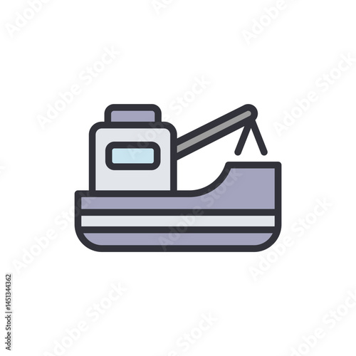 Fishing boat colored icons, minimalist vector illustration ,simple transparent graphic element .Isolated on white background