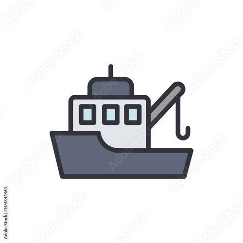 Fishing boat colored icons, minimalist vector illustration ,simple transparent graphic element .Isolated on white background