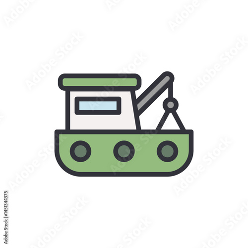 Fishing boat colored icons, minimalist vector illustration ,simple transparent graphic element .Isolated on white background