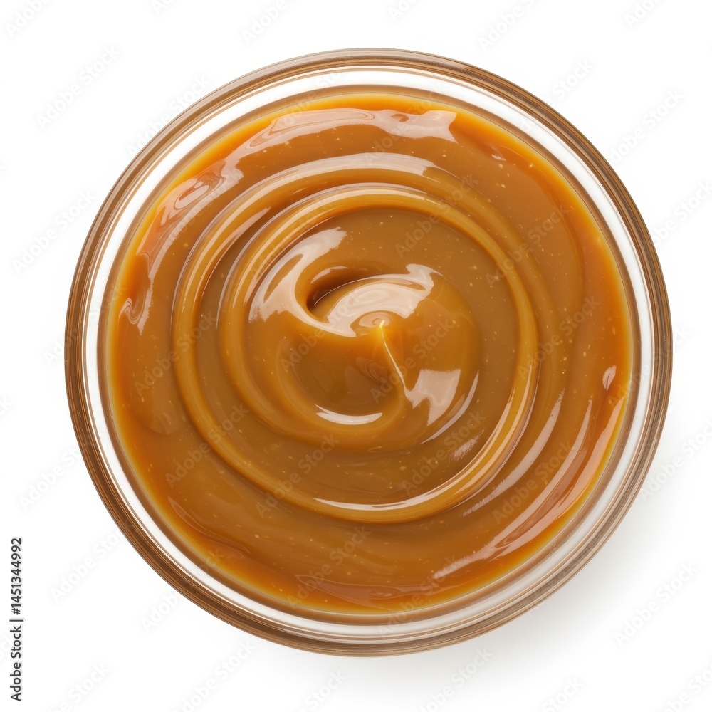 Caramel sauce in glass bowl isolated on white background Caramel sauce in glass bowl isolated on white background