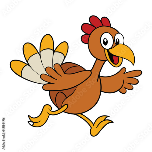 A turkey dashes forward with wings slightly spread, legs pumping fast, feathers fluffed, and eyes wide—caught in a wild, comical sprint across the field.
