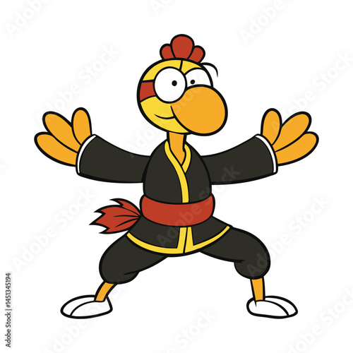 A fierce turkey trained in kung fu, poised and agile, ready to strike with precision. Its feathers ruffle with power, embodying strength, speed, and fierce determination.
