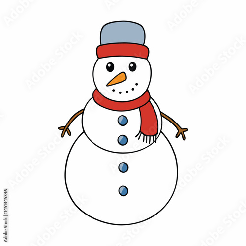 A cheerful snowman with a carrot nose, coal eyes, and a cozy scarf, standing tall in the snow, embodying the winter spirit and joy of the holiday season.
